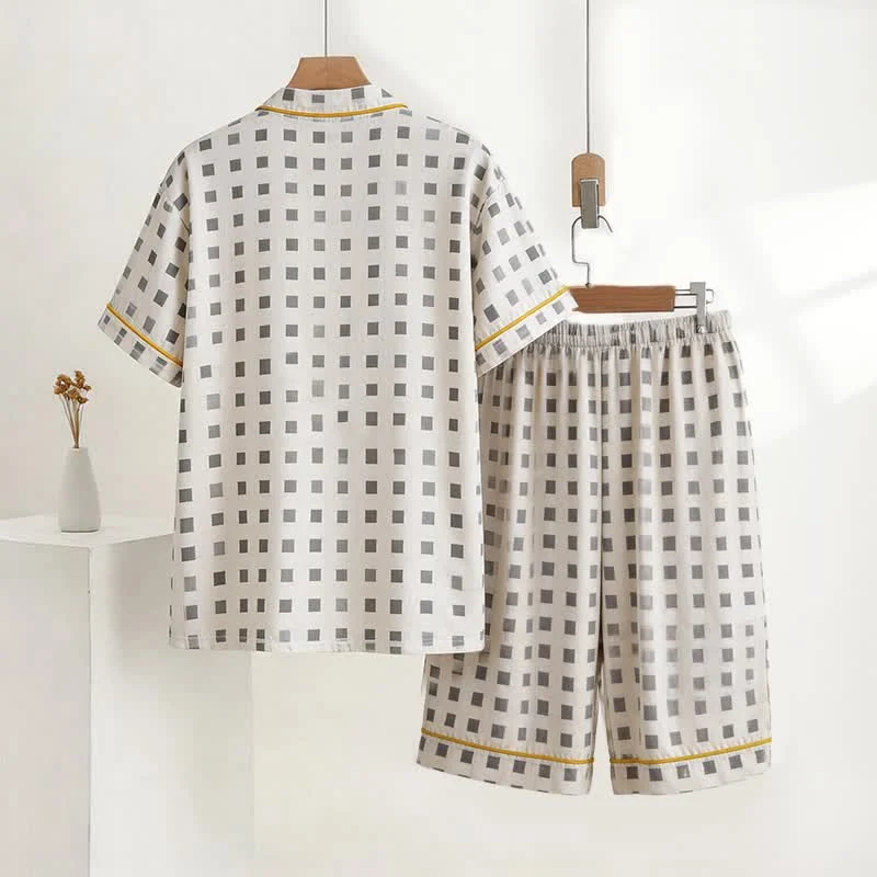 Unisex Mini-Karo-Pyjama-Set mit V-Ausschnitt