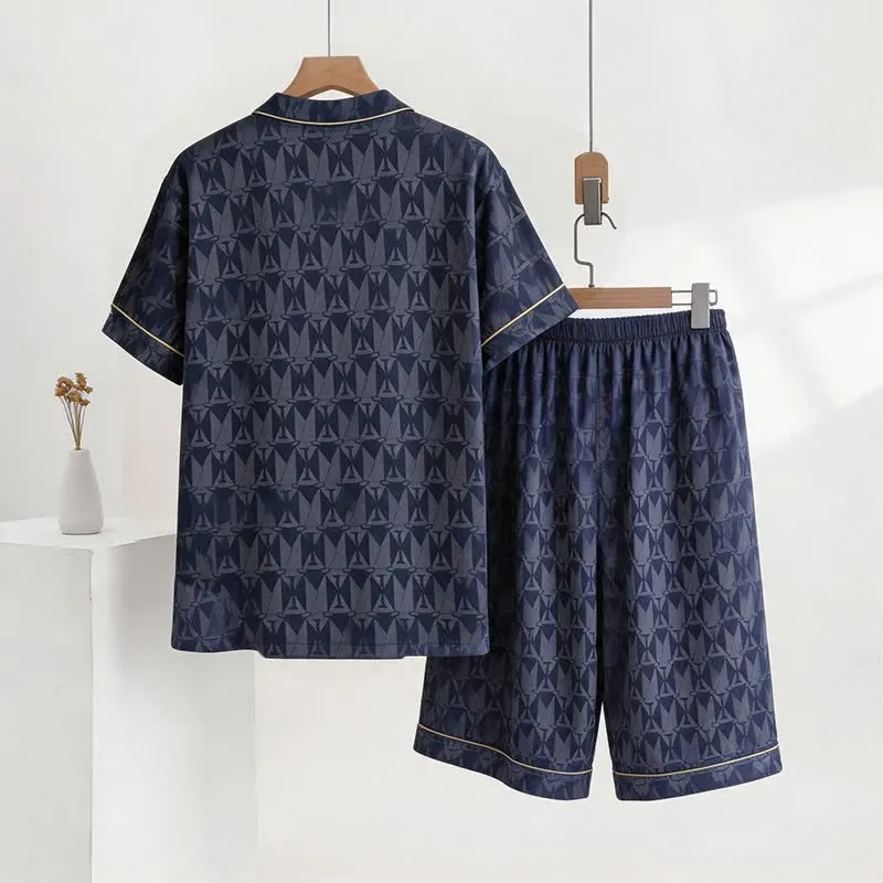 Loungewear-Set mit marineblauem geometrischem Muster