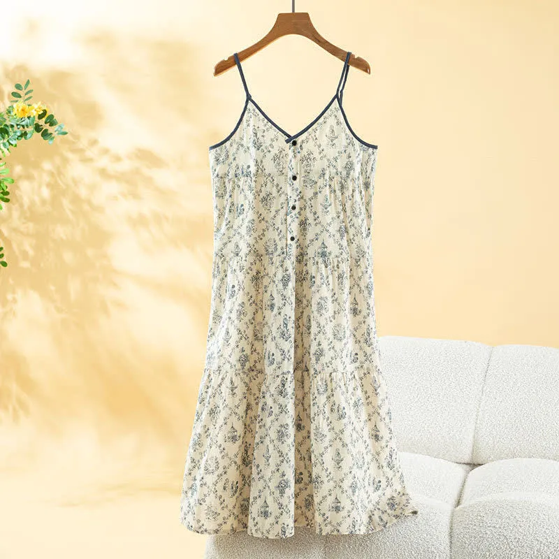 Damen-Nachthemd aus geblümtem Baumwoll-Camisole