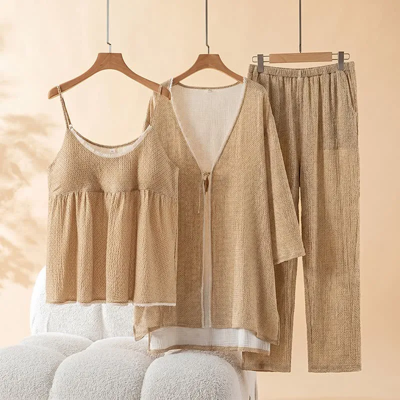 Damen-Pyjama-Set aus bedruckter Baumwolle (3-teilig)
