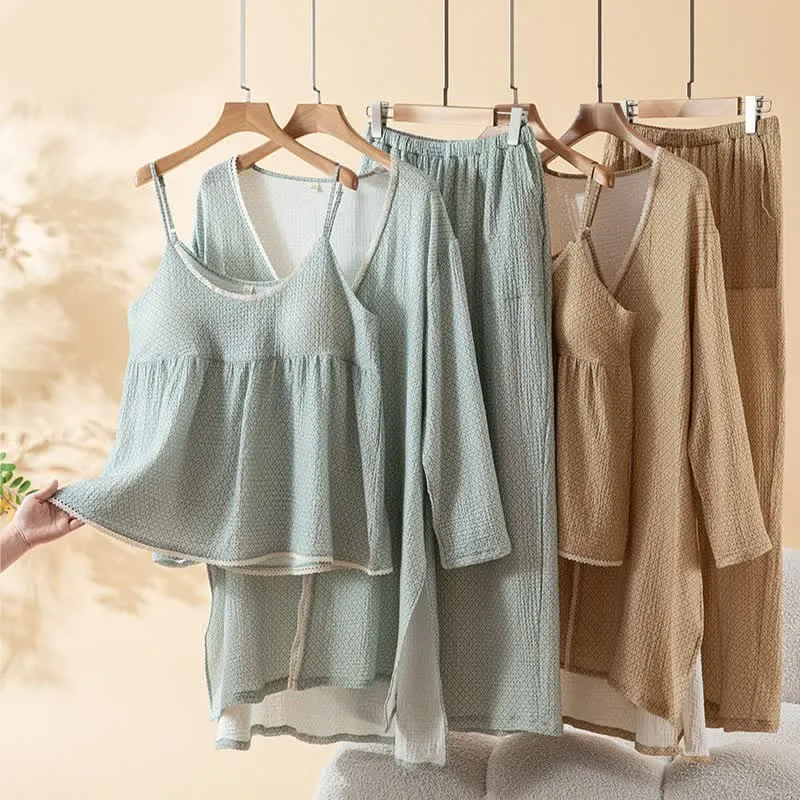 Damen-Pyjama-Set aus bedruckter Baumwolle (3-teilig)