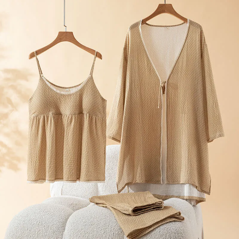 Damen-Pyjama-Set aus bedruckter Baumwolle (3-teilig)
