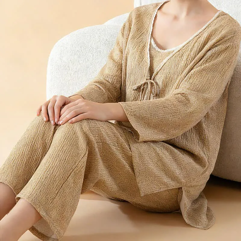 Damen-Pyjama-Set aus bedruckter Baumwolle (3-teilig)
