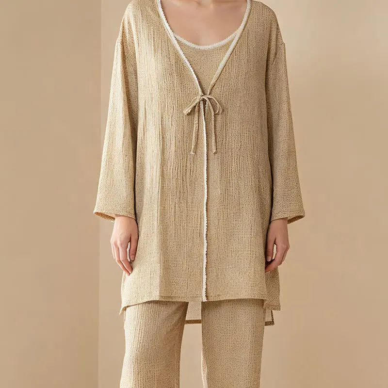 Damen-Pyjama-Set aus bedruckter Baumwolle (3-teilig)