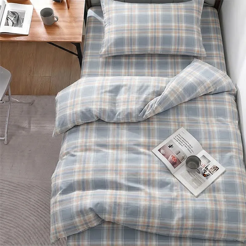 Bettwäsche-Set aus blau karierter Baumwolle (Einzelbett XL)