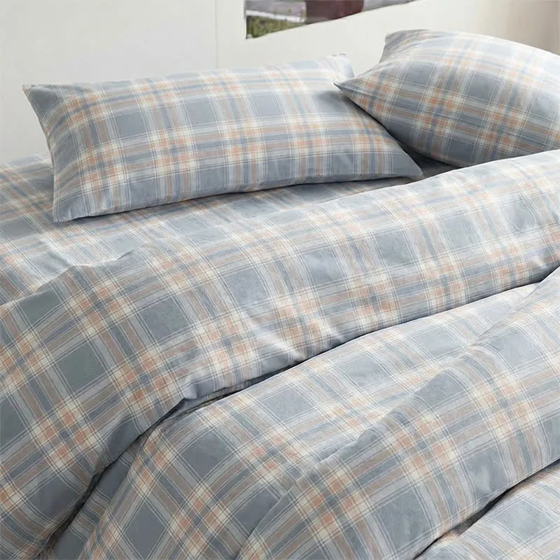 Bettwäsche-Set aus blau karierter Baumwolle (Einzelbett XL)