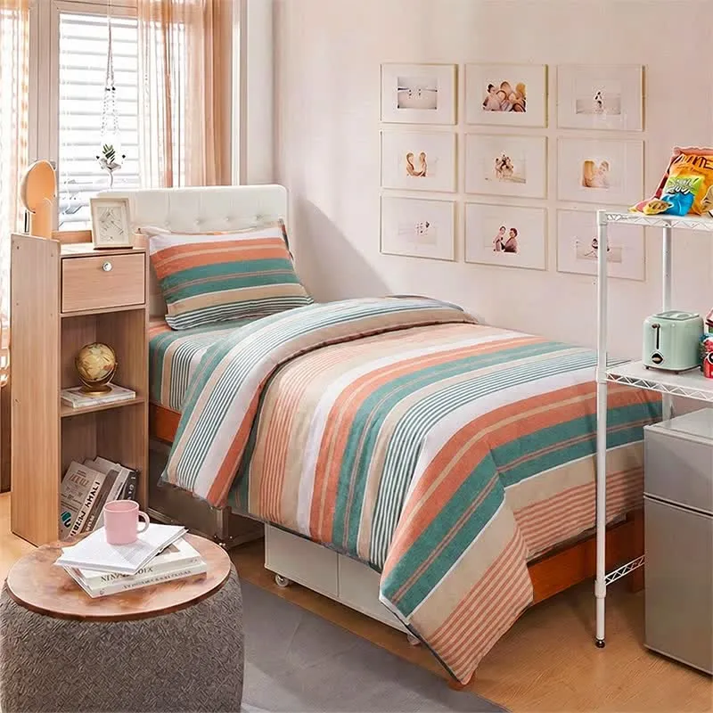 Bettwäsche-Set in Korallen-Türkis-Streifen, Größe Twin XL