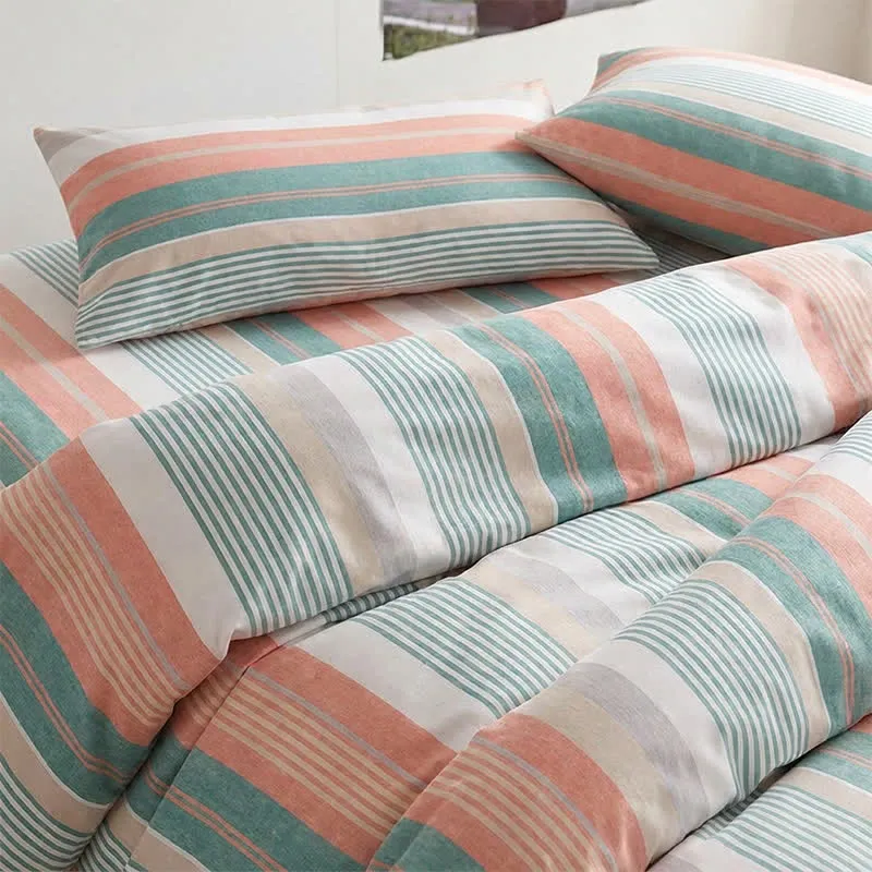 Bettwäsche-Set in Korallen-Türkis-Streifen, Größe Twin XL