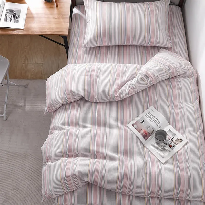 Bettwäsche-Set mit Pastellstreifen, Einzelbett XL, für Studentenwohnheime