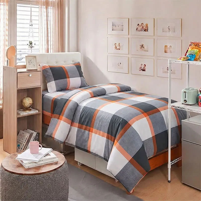 Modernes graues kariertes Bettwäsche-Set (Einzelbett XL)