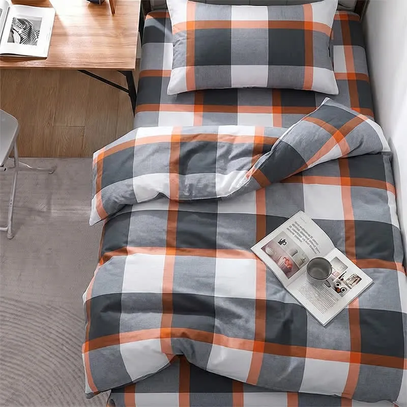 Modernes graues kariertes Bettwäsche-Set (Einzelbett XL)