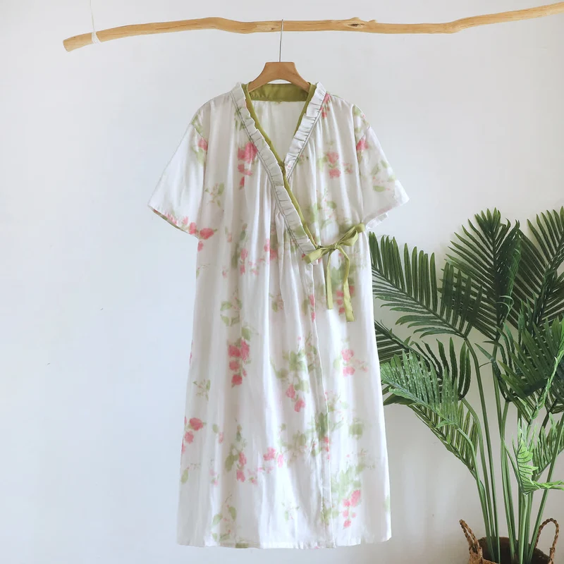 Botanischer Garten Baumwollgaze Kimono Nachthemd