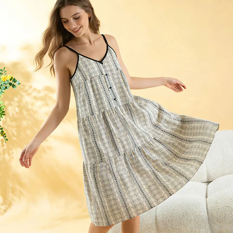 Boho-Baumwoll-Cami-Nachthemd für Damen