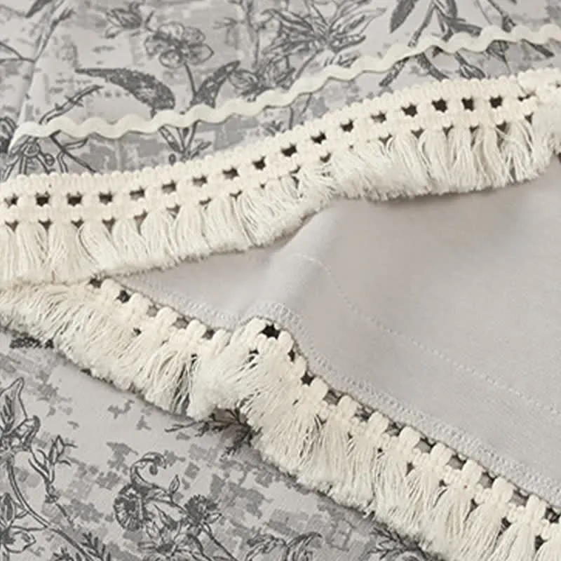 Boho-Nachthemd aus grauer Baumwolle mit Quasten