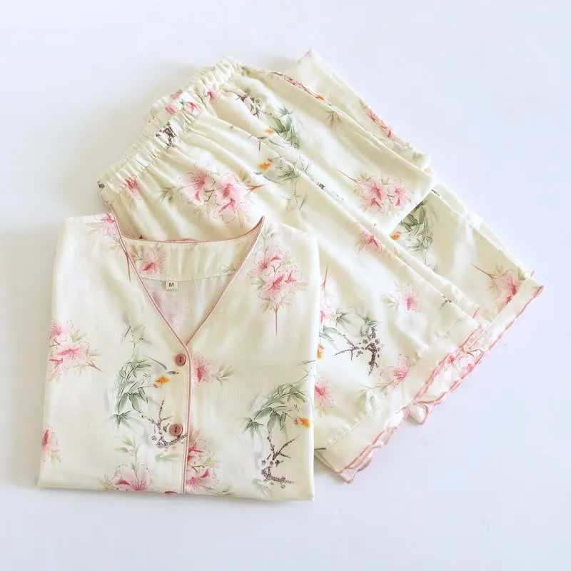 Baumwoll-Pyjama-Set mit Blumenmuster und kurzen Ärmeln (3-teilig)