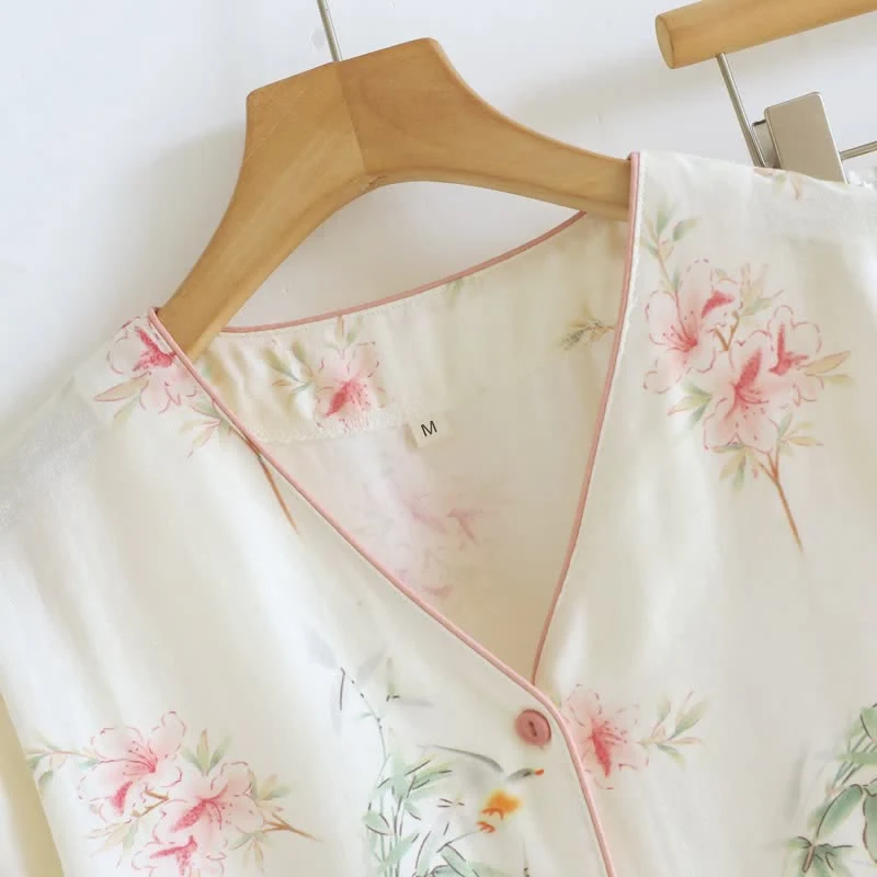 Baumwoll-Pyjama-Set mit Blumenmuster und kurzen Ärmeln (3-teilig)