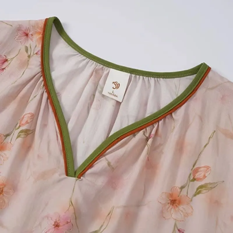 Lounge-Nachthemd mit floralen Rüschenärmeln