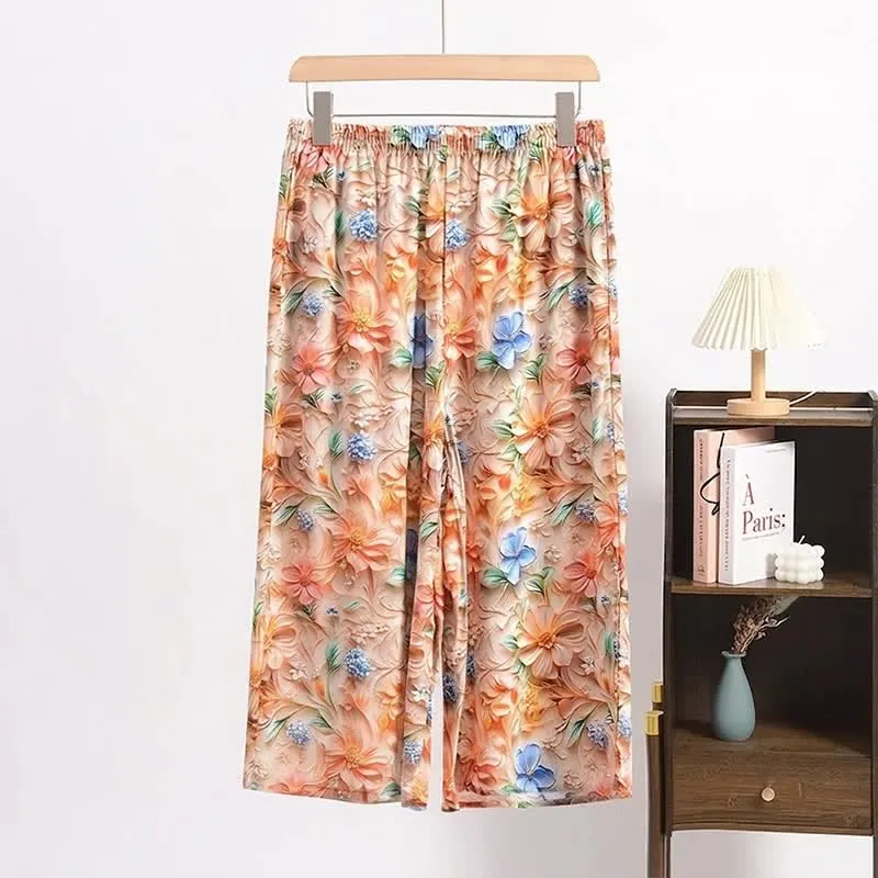 Vintage-Pyjamahose mit botanischem Print, kurze Ausführung