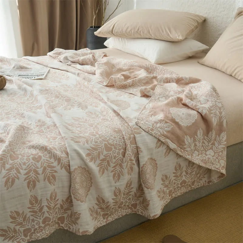 Vintage-Bettdecke aus Baumwollmusselin mit Blumenmuster