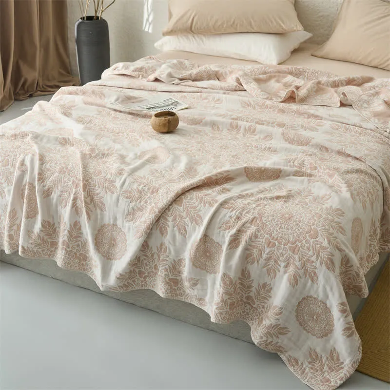 Vintage-Bettdecke aus Baumwollmusselin mit Blumenmuster
