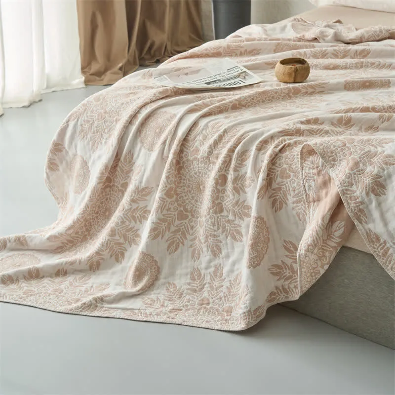 Vintage-Bettdecke aus Baumwollmusselin mit Blumenmuster