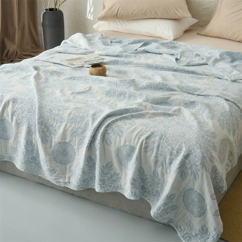 Vintage-Bettdecke aus Baumwollmusselin mit Blumenmuster