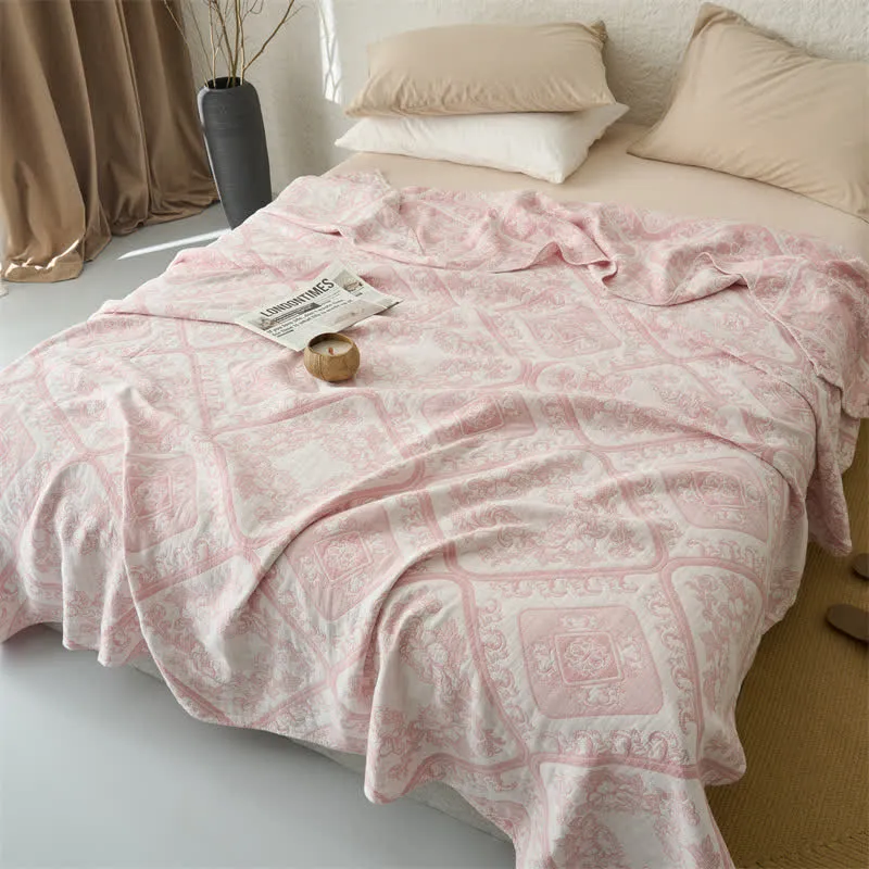Retro-Karo-Blumen-3-lagige Musselin-Tagesdecke