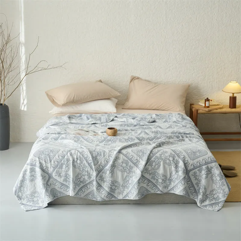 Retro-Karo-Blumen-3-lagige Musselin-Tagesdecke