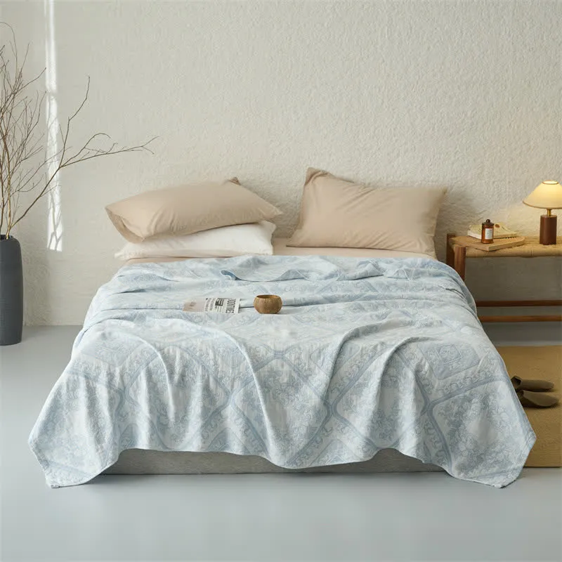 Retro-Karo-Blumen-3-lagige Musselin-Tagesdecke