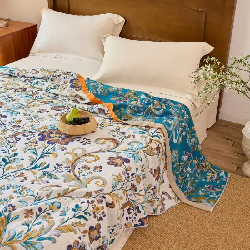 Wendbare Baumwoll-Musselin-Decke mit Blumenmuster