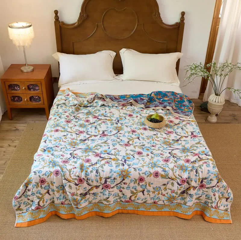 Wendbare Baumwolldecke mit Boho-Blumenmuster und Rankenmuster