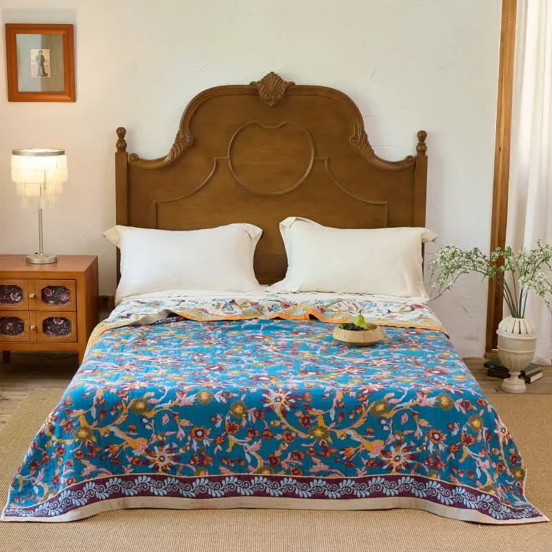 Wendbare Baumwolldecke mit Boho-Blumenmuster und Rankenmuster