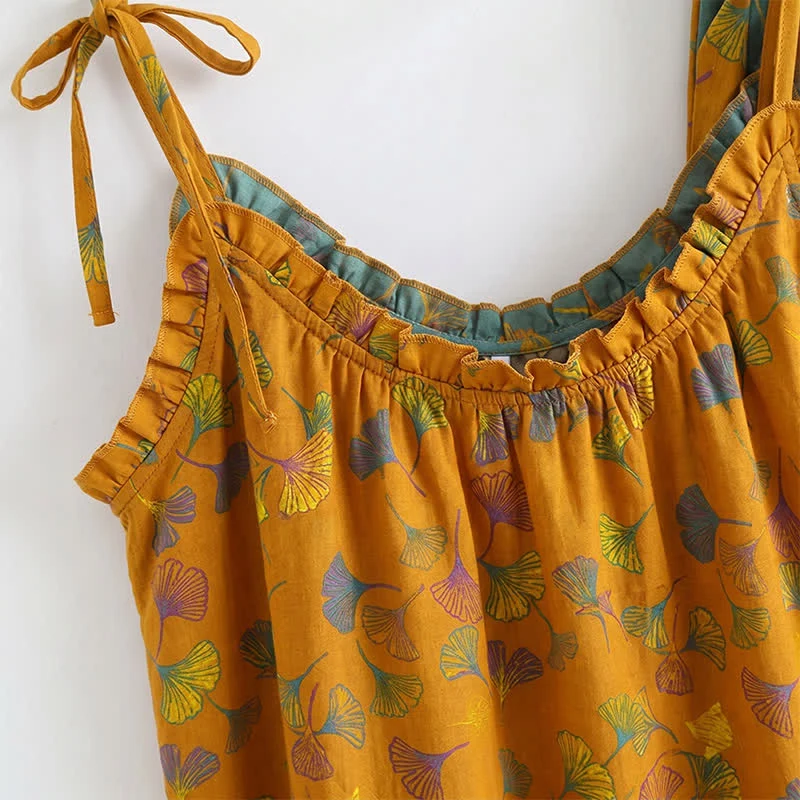 Loungewear-Set mit Ginkgoblatt-Print und Schulterbändern