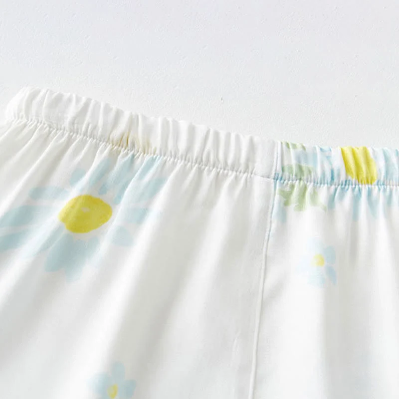 Pyjama-Shorts-Set mit Sonnenblumen-Minz-Kontrastbesatz