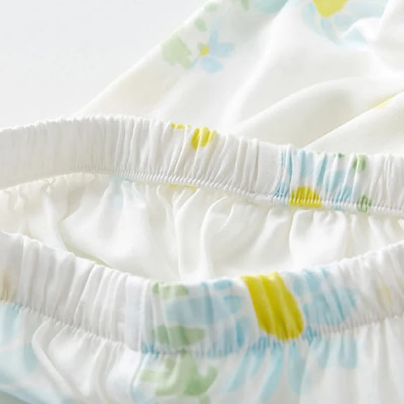 Pyjama-Shorts-Set mit Sonnenblumen-Minz-Kontrastbesatz