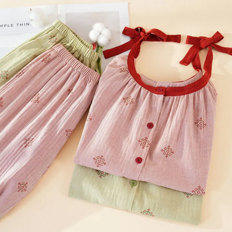 Pyjama-Set aus Baumwollgaze mit Schleifenriemen