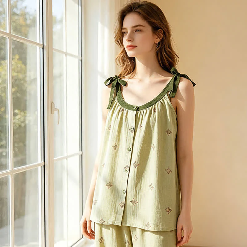 Pyjama-Set aus Baumwollgaze mit Schleifenriemen