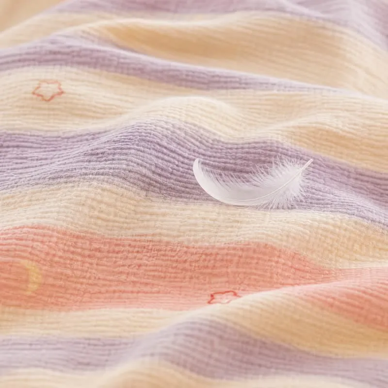 Bettwäsche-Set aus dreilagigem Gaze mit pastellfarbenen Streifen und Sternenmuster