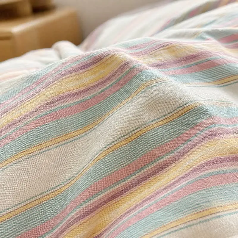 Bettwäsche-Set aus Baumwolle mit weichen, pastellfarbenen Streifen in verschiedenen Farben
