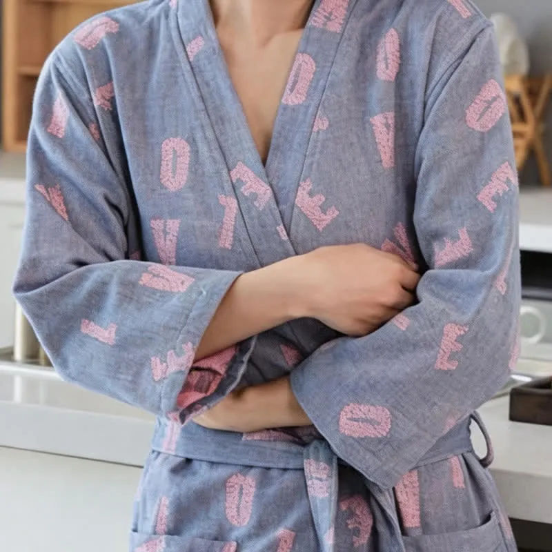 Kimono-Bademantel aus Baumwollgaze mit Liebesmuster