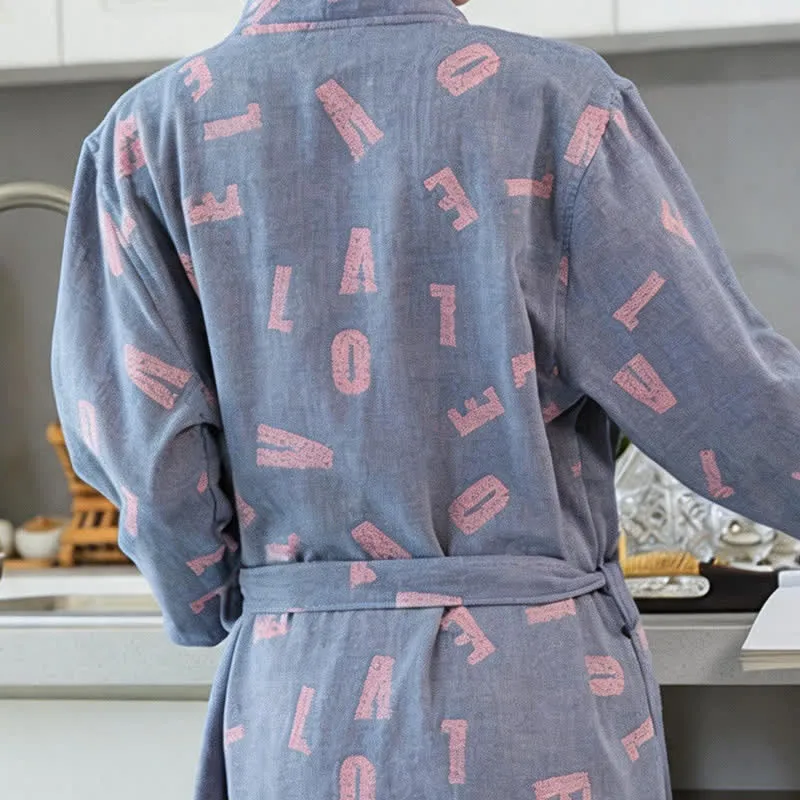 Kimono-Bademantel aus Baumwollgaze mit Liebesmuster