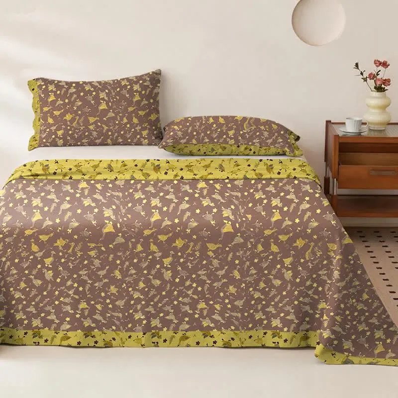 Tagesdecke aus Baumwoll-Doppelgaze mit Enten- und Blumenmuster