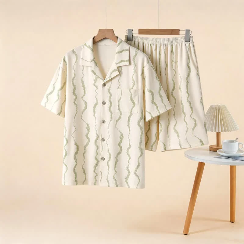 Unisex-Pyjama-Set aus Modal mit Wellenstreifen
