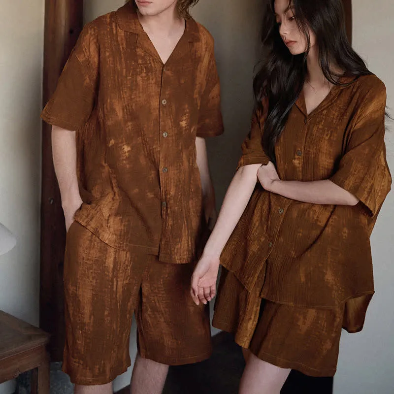 Partnerpyjamas aus Baumwolle, rostbraun, passend zum Partnerlook