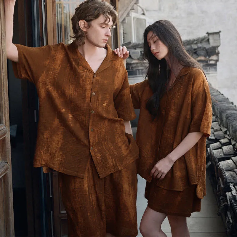 Partnerpyjamas aus Baumwolle, rostbraun, passend zum Partnerlook