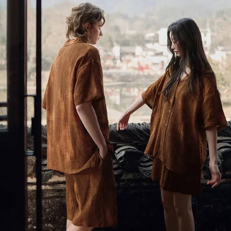 Partnerpyjamas aus Baumwolle, rostbraun, passend zum Partnerlook