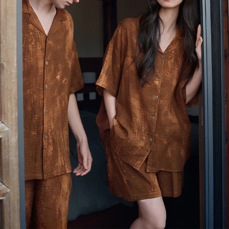 Partnerpyjamas aus Baumwolle, rostbraun, passend zum Partnerlook