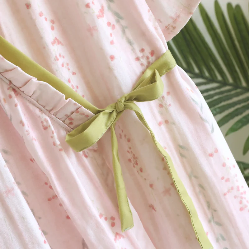 Kimono-Nachthemd/Loungewear aus geblümtem Baumwollgaze