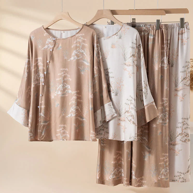 Loungewear-Set für Damen aus orientalisch bedrucktem Fiberglas