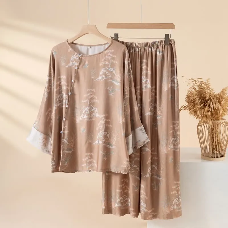 Loungewear-Set für Damen aus orientalisch bedrucktem Fiberglas